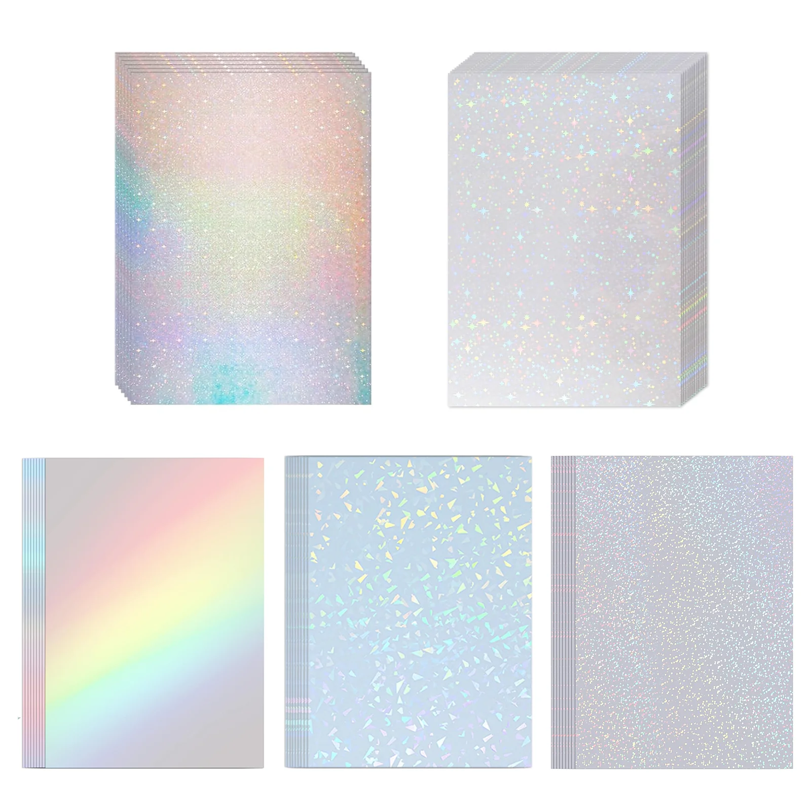 20 Blatt A4 holografische Kaltlaminierfolie, transparent, selbstklebender Vinyl-Aufkleber, 8,3 x 11,7 Zoll, wasserdicht, 5 Stile Image