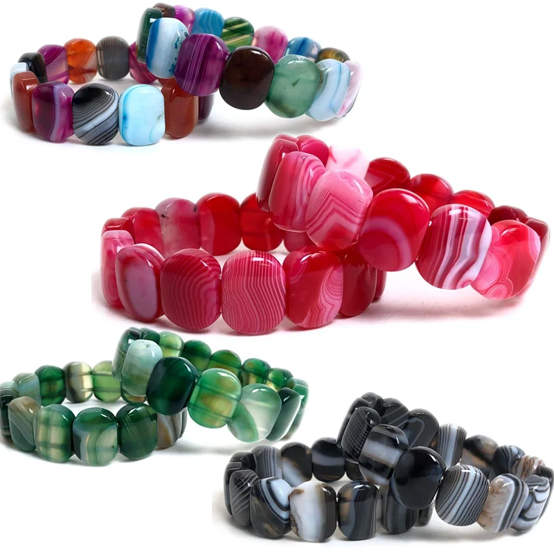 Bunte natürliche Streifen Achat Armband Botswana Onyx Armband Pulsera zweimal muschi Schmuck Frauen Image