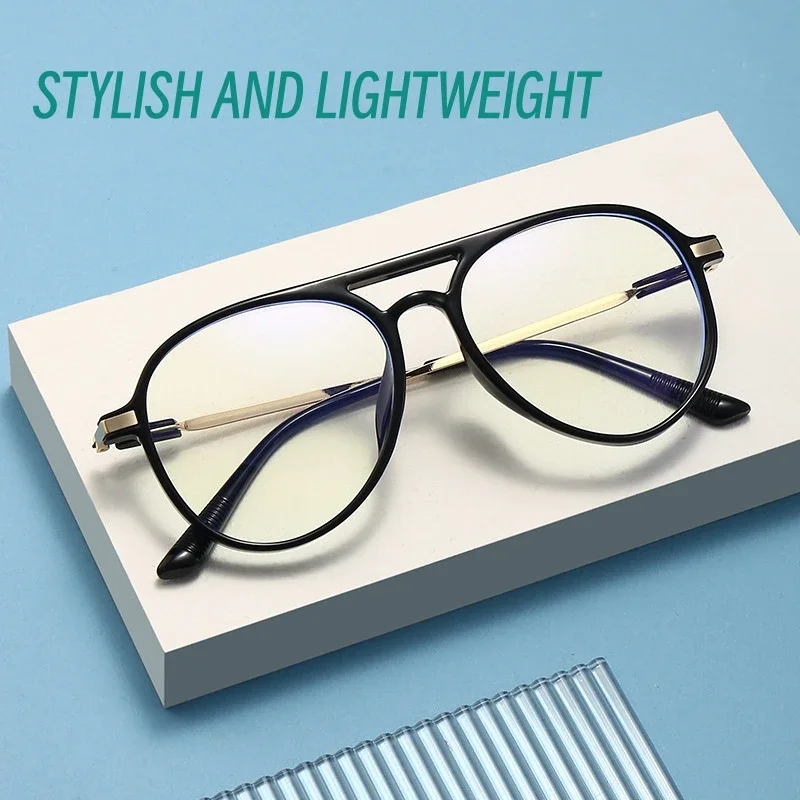 High Definition Anti Blau Presbyopie Brille Männer Frauen Neue Trend Lesebrille Übergroßen Rahmen Doppel Strahl Rahmen Weit Sicht Image