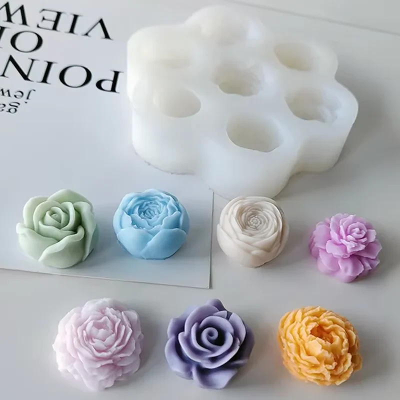 7Pcs Blume Silikon Formen 3D Rose Pfingstrose Schokolade Kuchen Backform Handgemachte Kerze Seife Gips Harz Handwerk Machen Werkzeuge Image
