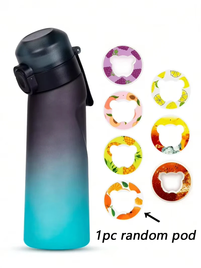 1 Stück 650 ml aromatisierte Wasserflasche mit zufälligen 1 Aromapseln Luftwasserflasche Frosted Black Air Camping Sport Fitness Cup Image