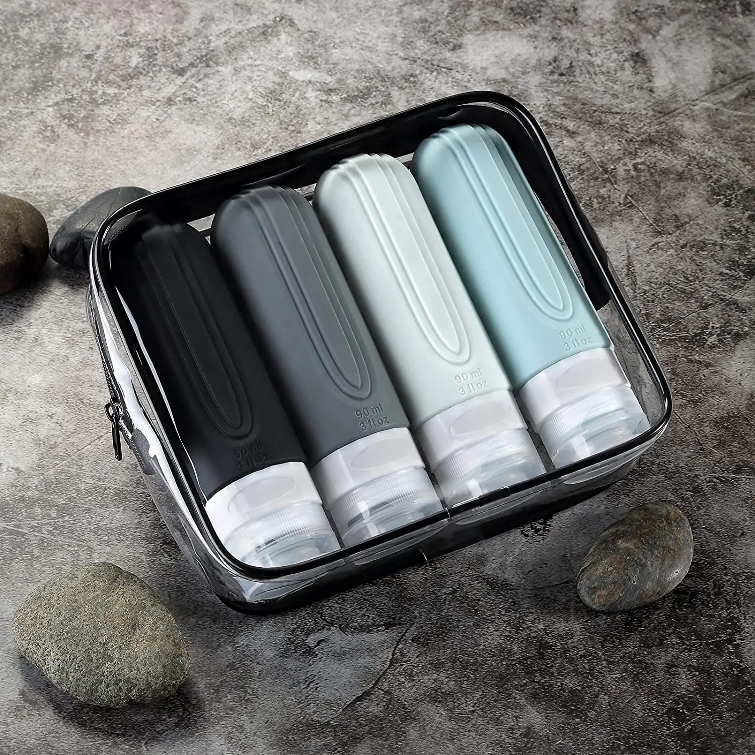 90 ml/satz Silikon Reise Kosmetik Flaschen Leere Squeeze Container Auslaufsichere Nachfüllbare Flasche Für Shampoo Conditioner Lotion Image