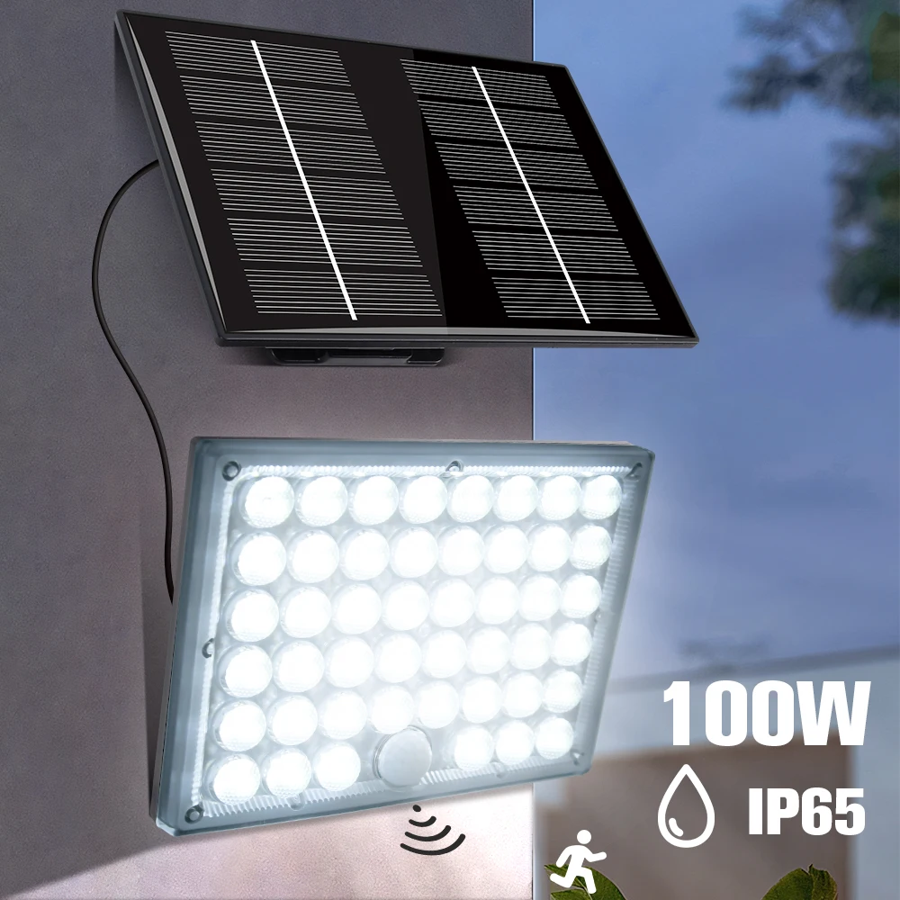 Solar-LED-Flutlicht für den Außenbereich, wasserdicht, Strahler, Sicherheits-Bewegungsmelder, 3-Modus-Wandbeleuchtungslampe für Garage, Gartengebäude