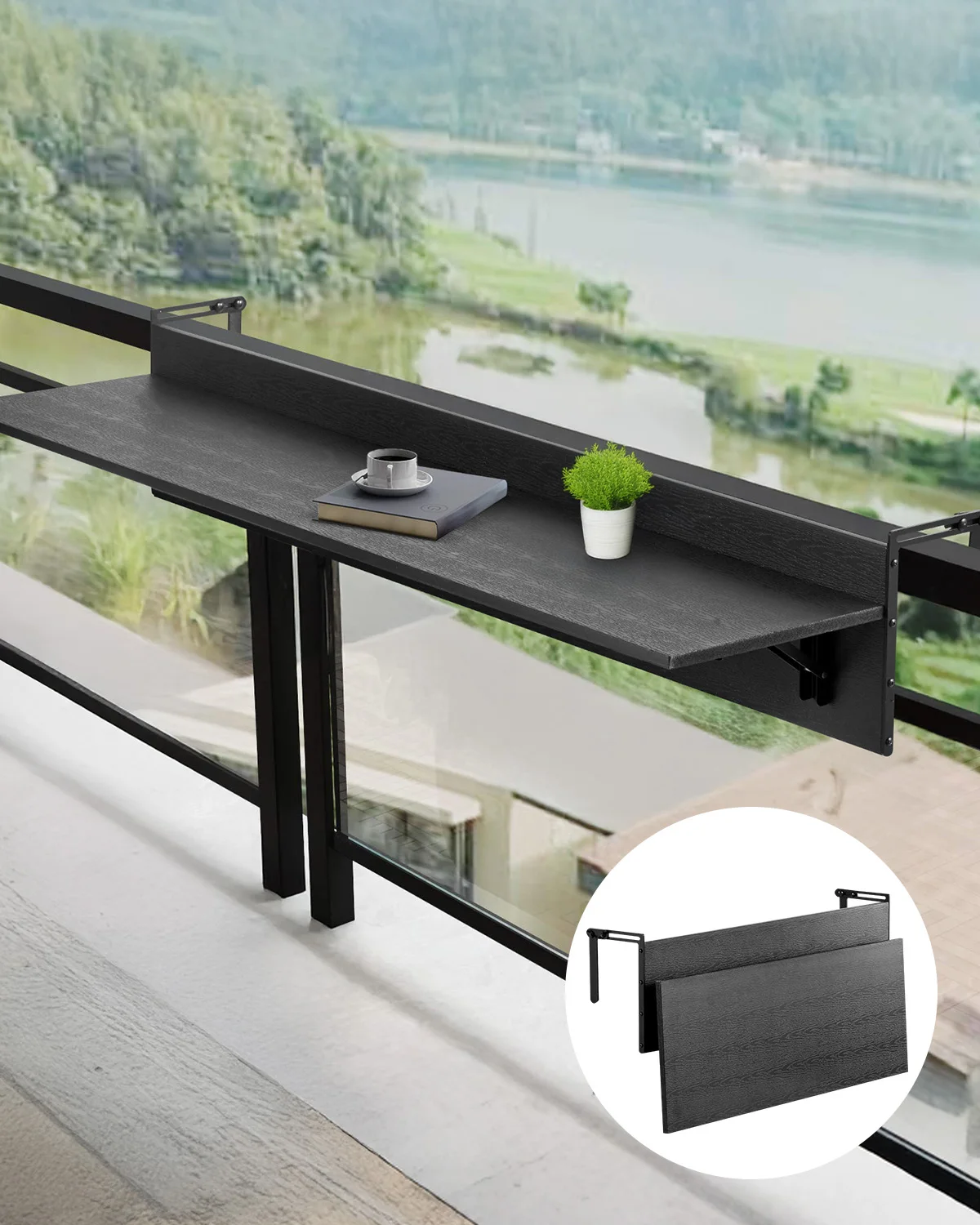 SucceBuy Balkon-Hängetisch Klappbarer Balkon-Geländertisch Outdoor-Balkon-Bartisch für Geländer Serviertisch für Terrasse