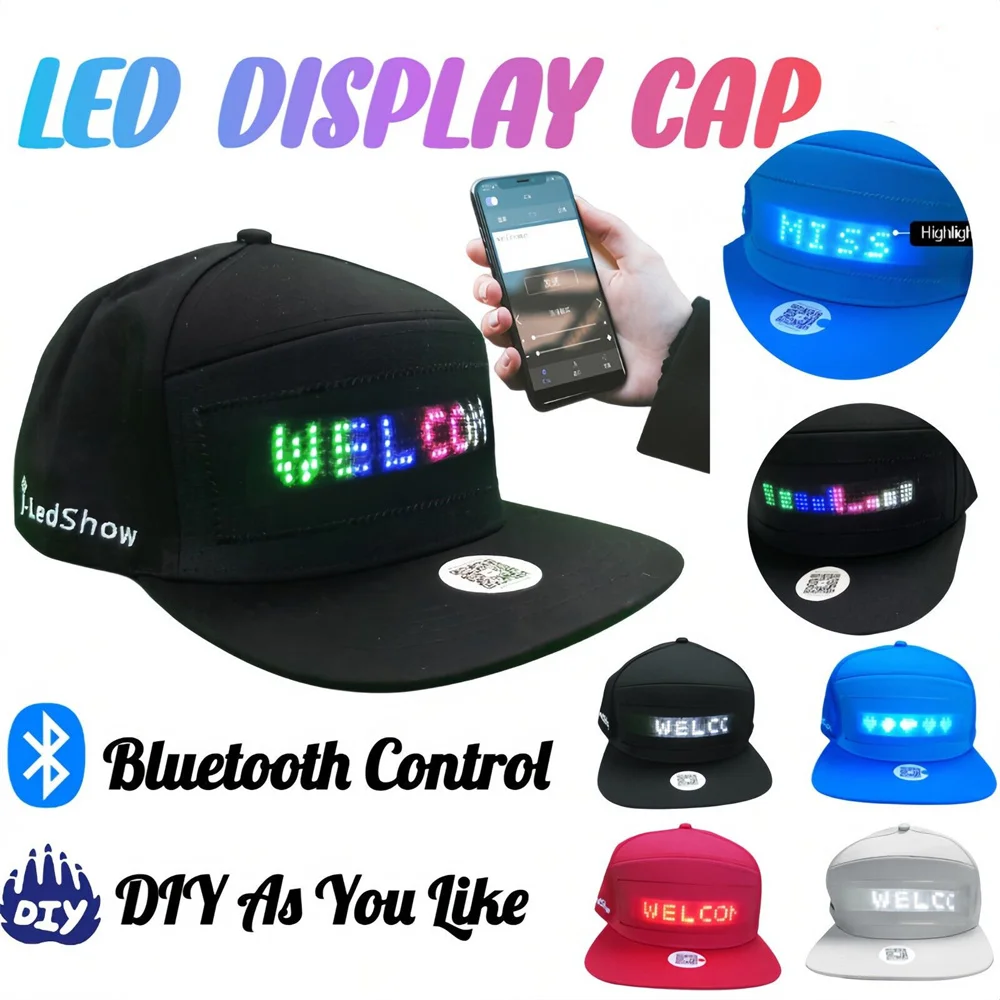 Unisex Baseball Cap USB wiederauf ladbare Bluetooth-App programmier bare LED-Scrolling-Nachricht Anzeigetafel Hip Hop Street Snapback Hut Image