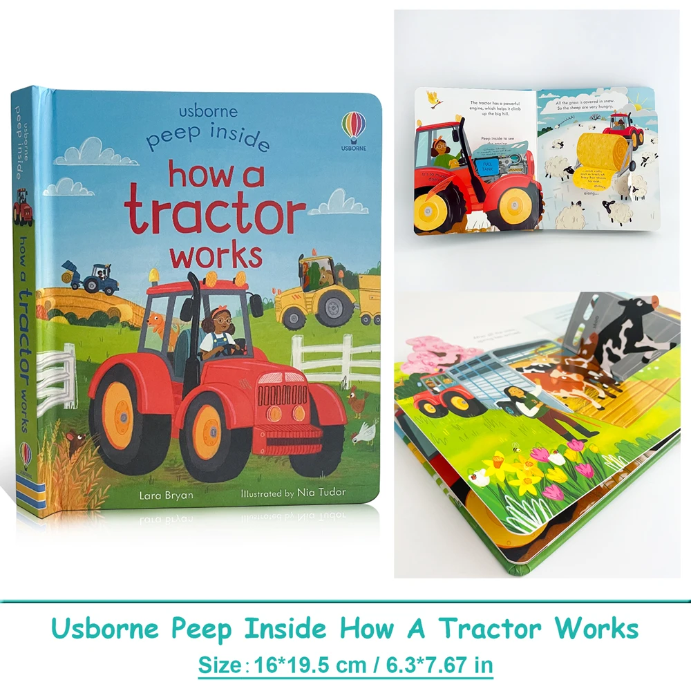 Usborne Peep Inside How A Tractor Works Bilderbücher für Kinder Montessori Pädagogische Eltern-Kind-Interaktion Klappe Englisches Buch Image
