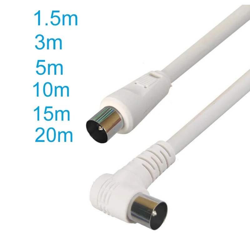 5M 3M 1,5M RF RG6 Quad Shield CL2 Koaxialantenne Satellitenkabel mit TV 90 Grad rechtwinkliger Stecker auf geraden Stecker Image