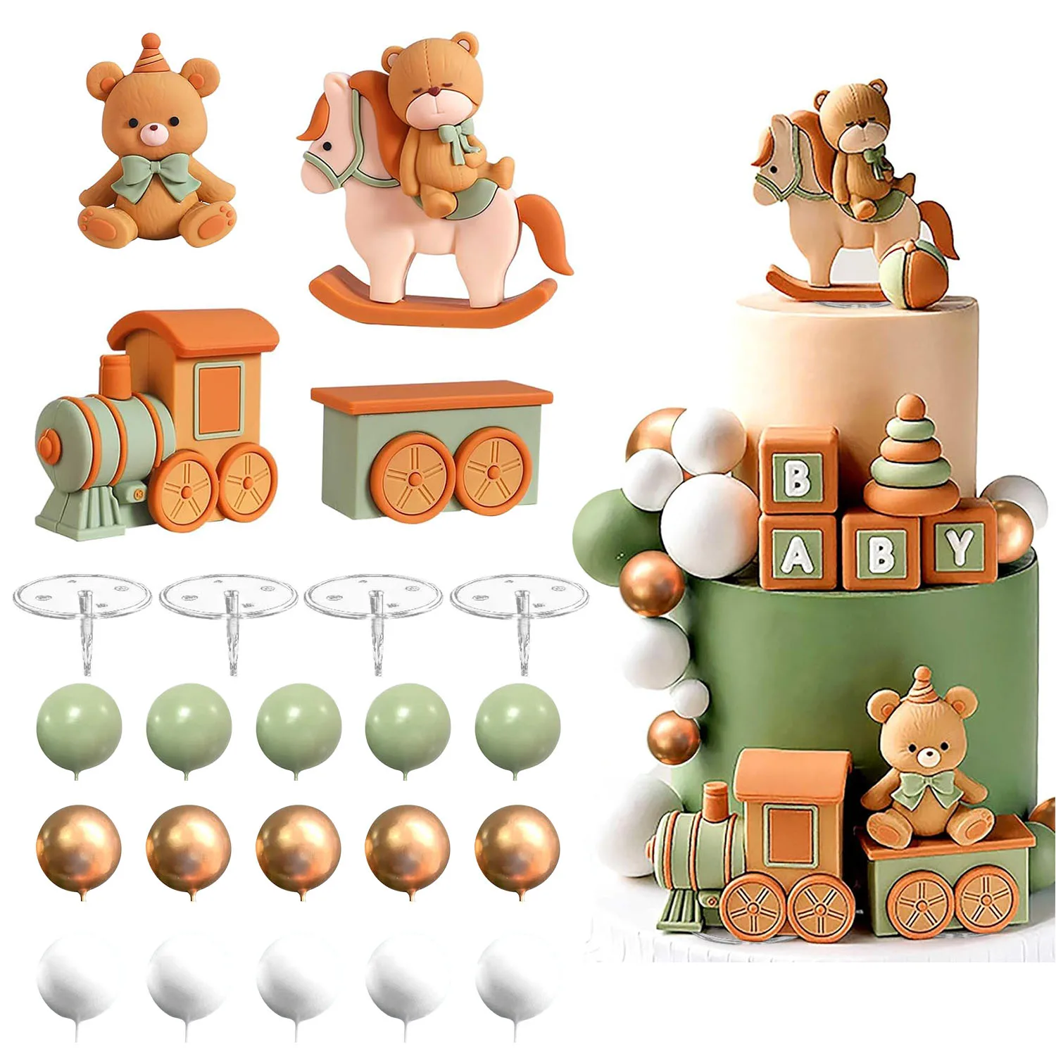Salbei Grüner Bär Kuchen Dekoration Baby Bär Natürliche Baby Dusche Kuchen Topper Bären Zug Kuchen Dekoration Baby Dusche Geburtstag Kuchen