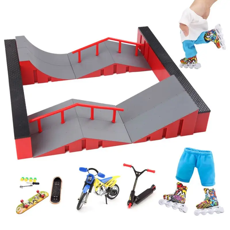 Mini Professionelle Finger Skateboard Szene DIY Skate Plattform Stunt Rampe Treppen Veranstaltungsort Kombination Finger Hosen Schuhe Kinder Geschenk