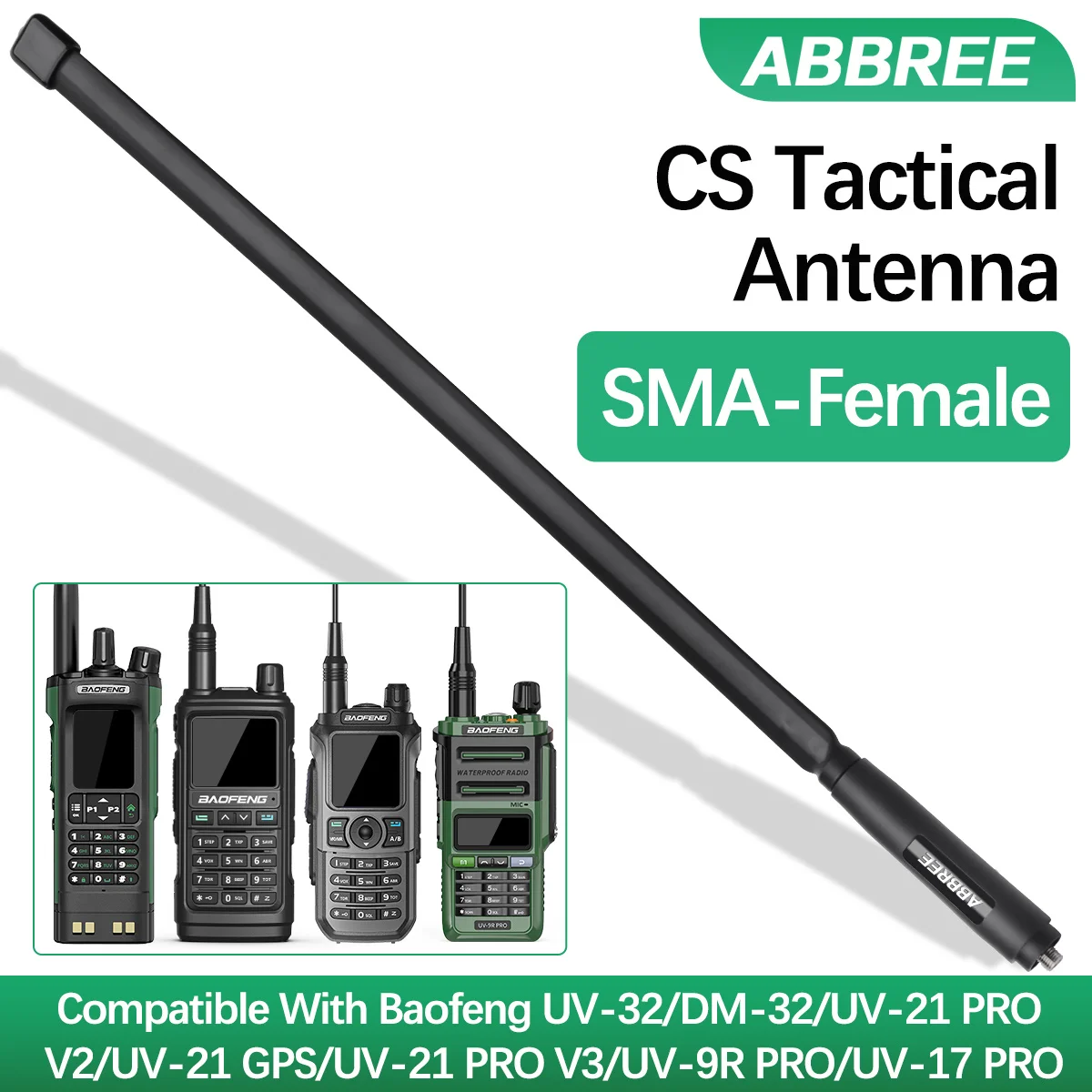ABBREE Faltbare CS Taktische Antenne SMA Weibliche UHF VHF High Gain für Baofeng UV-21 Pro UV-9R PRO UV-17 PRO Walkie Talkie Image
