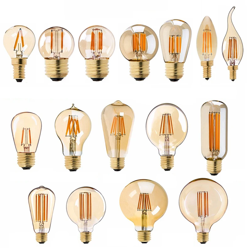 E27 LED-Lampe, dimmbar, Glühlampe, E14, 220 V, Gold, 1 W, 3 W, 4 W, 6 W, 8 W, E12, E26, 110 V, Edison-Retro-LED-Glühbirnen, G40-Lichterkette