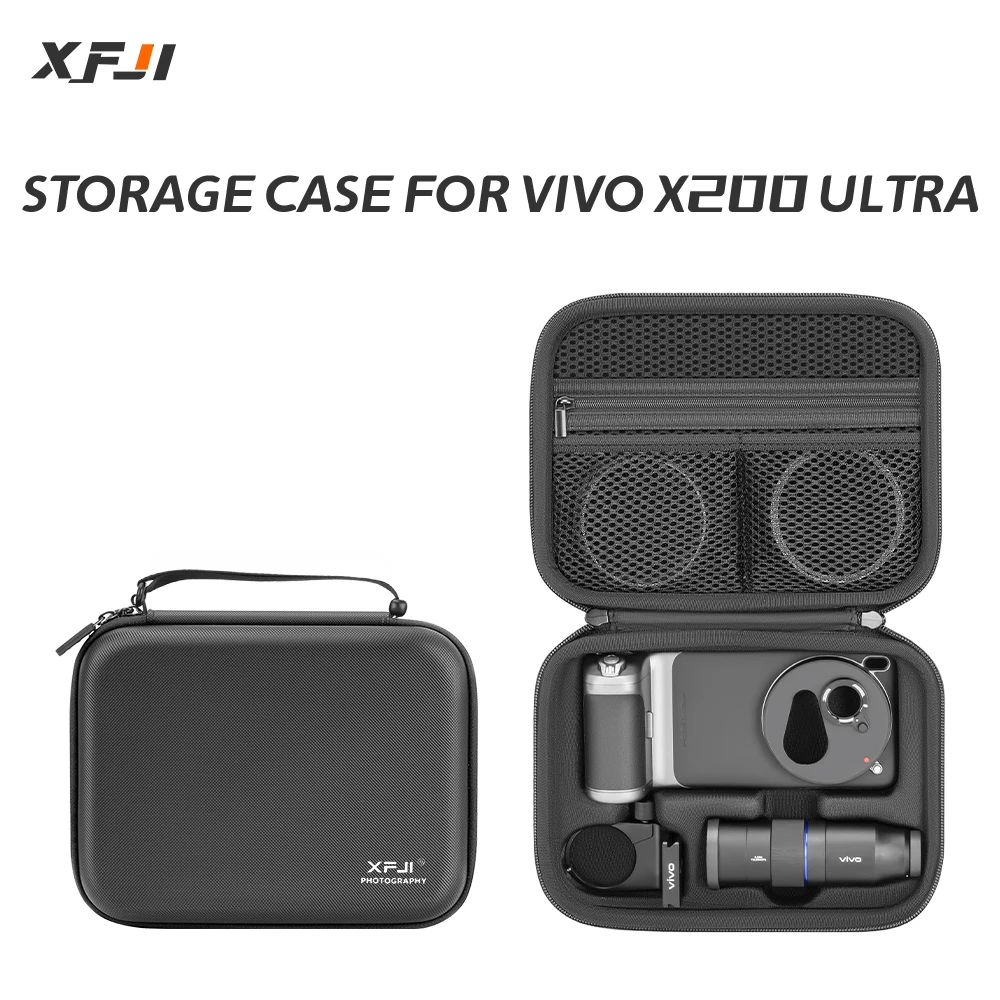 XFJI Aufbewahrungstasche, PU-Leder, sturzsichere Hartschalen-Reisehandtasche für VIVO X200 Ultra Fotografen-Set-Zubehör Image