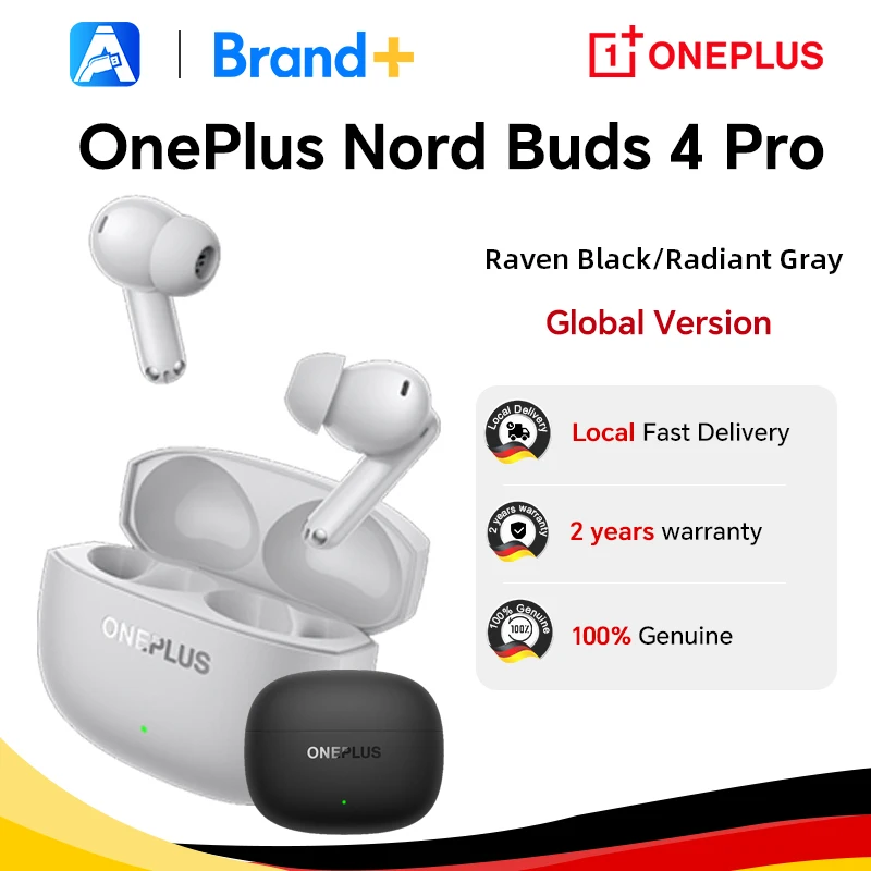OnePlus Nord Buds 4 Pro (globale Version) – Ohrhörer mit aktiver Geräuschunterdrückung, 54 Stunden Wiedergabezeit, Bluetooth 6.0