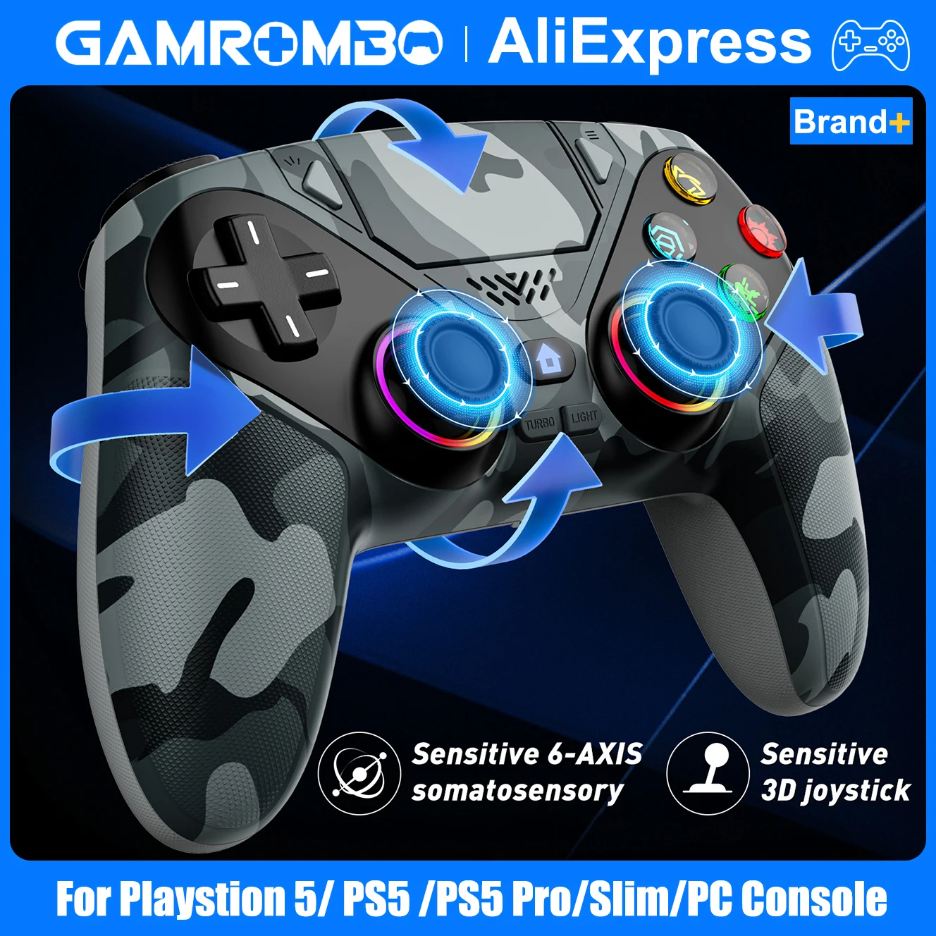 Für Playstation 5/PS5 Pro/Slim/PC RGB BT Kabelloser Controller mit Dual Shock Marco/Turbo Programmierfunktion 3,5mm Audio-Buchse Gamepads Image