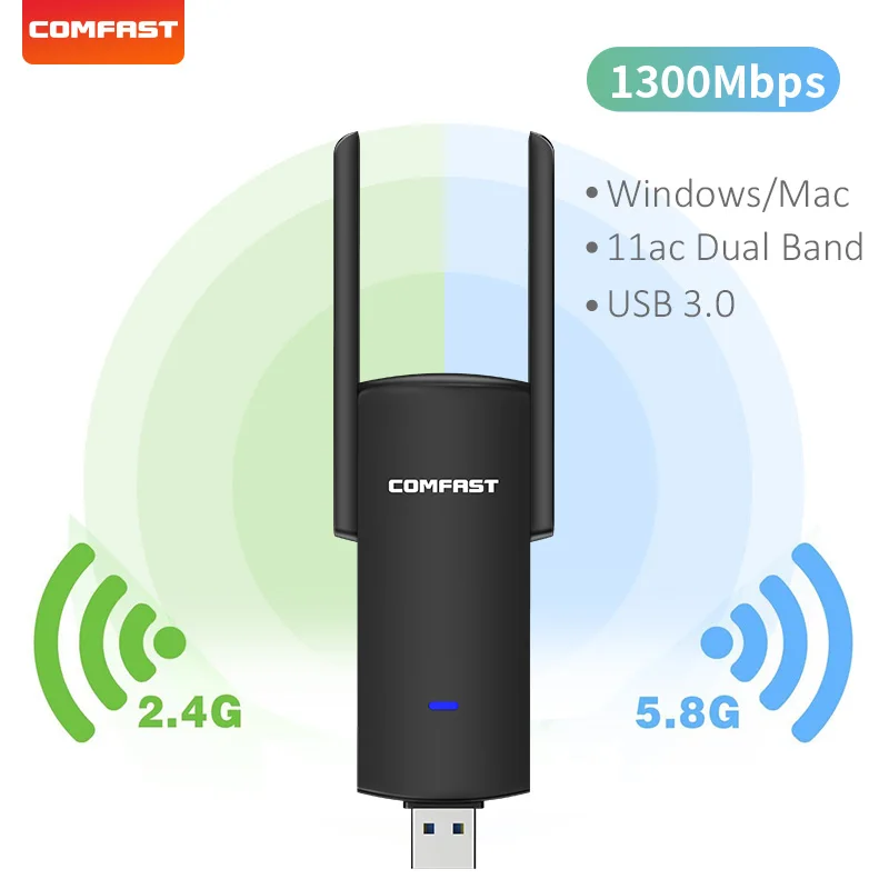 COMFAST 1300Mbps USB Wifi Adapter Laufwerksfreie 2,4G/5,8G Netzwerk Karte 2*2dBi Antenne Wi-Fi Dongle BT 5,3 Wi-Fi Empfänger Für PC Image
