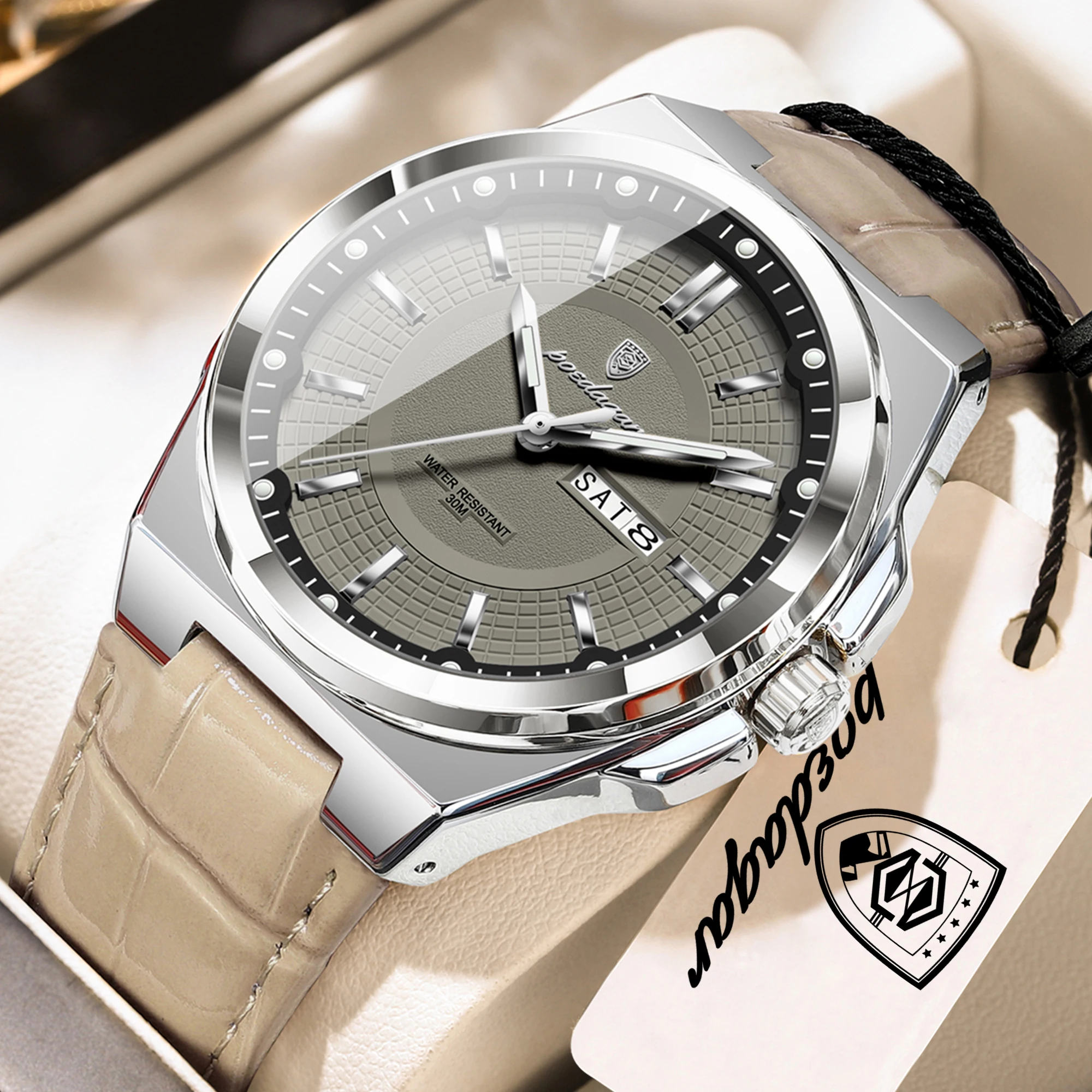 POEDAGAR Hochwertige Modische Herren-Armbanduhr Wasserdicht Leuchtend Datum Woche Business Quarz Herrenuhren Leder Herrenuhr Reloj Image