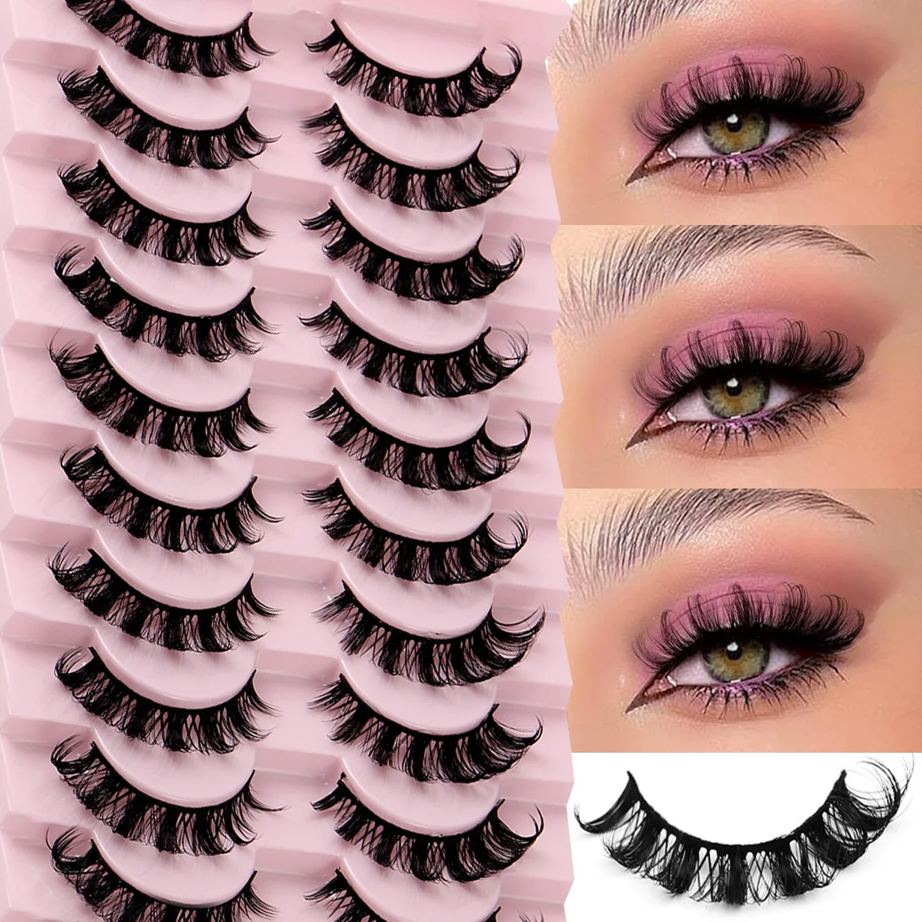 10 Paar russische Streifenwimpern, D-Locken, künstliche Wimpern, natürliches Aussehen, flauschiges Volumen, dünne russische Wimpern, künstliche Wimpern mit 3D-Effekt Image