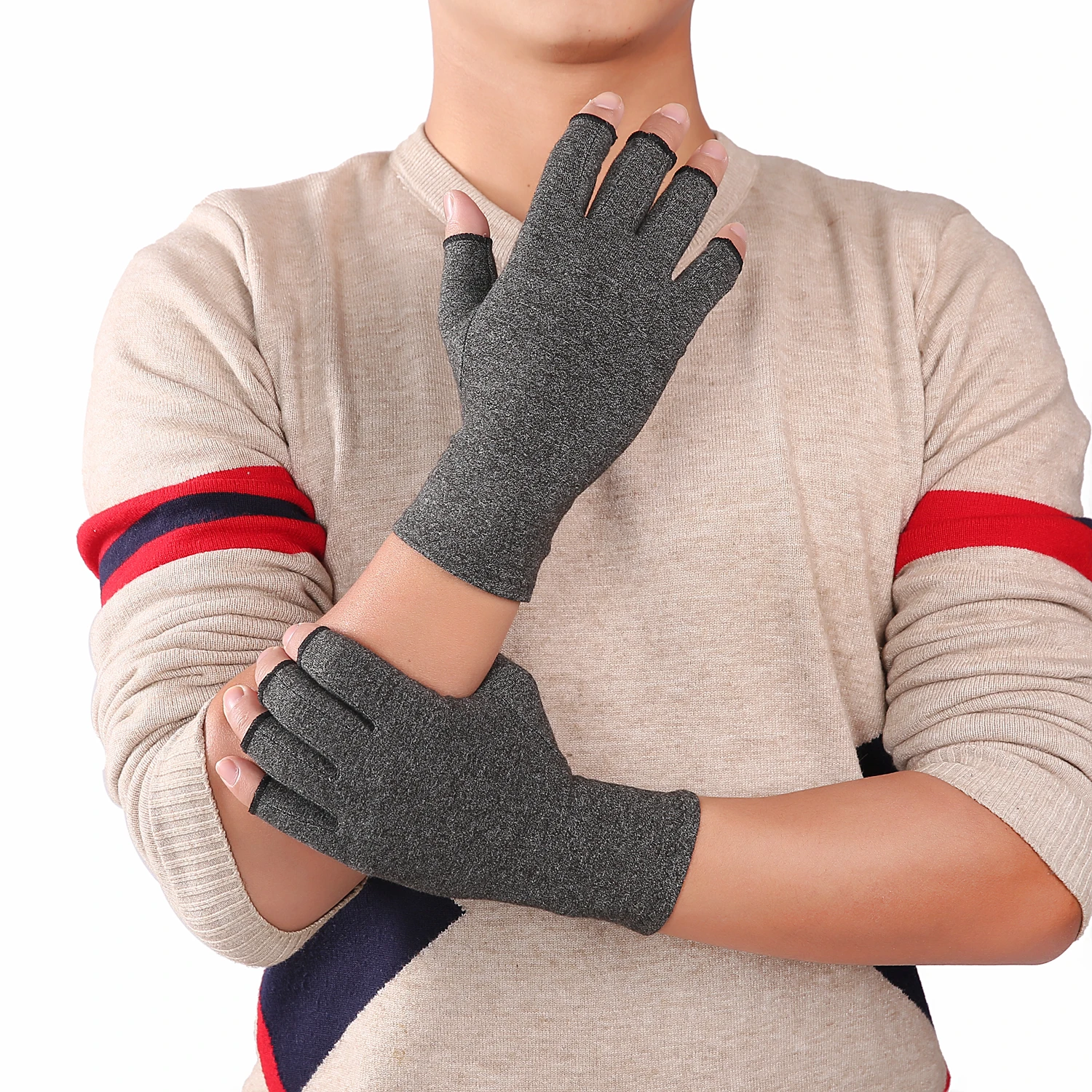 Lindern Sie Handbeschwerden mit 1 Paar fingerlosen Kompressionshandschuhen Image