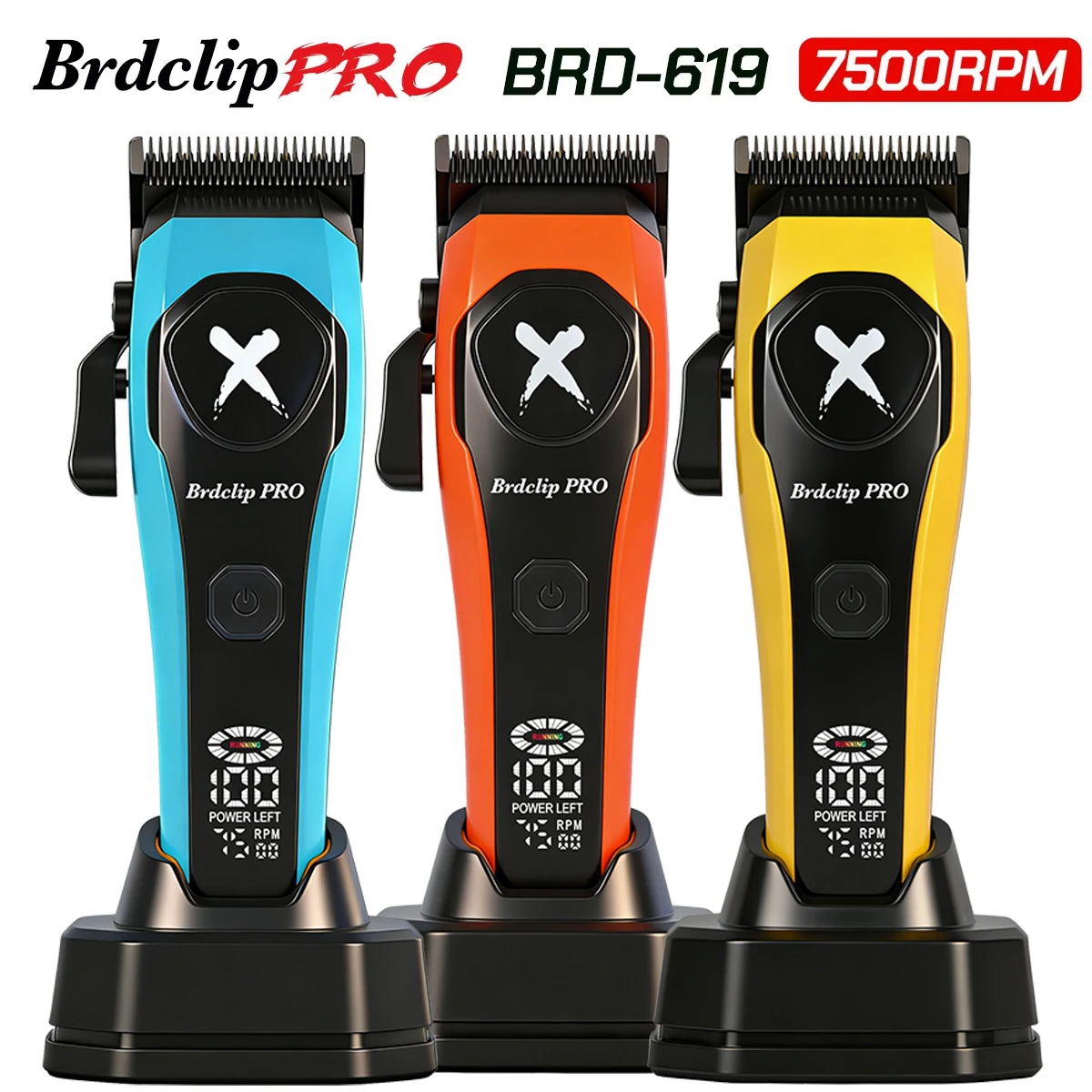 Professionelle BRDCLIP 619 Haarschneidemaschine 7500 U/min Präzisionsstahl Scharfe Winkelklingen LCD-Display Ladestation Haarschneidemaschine Image