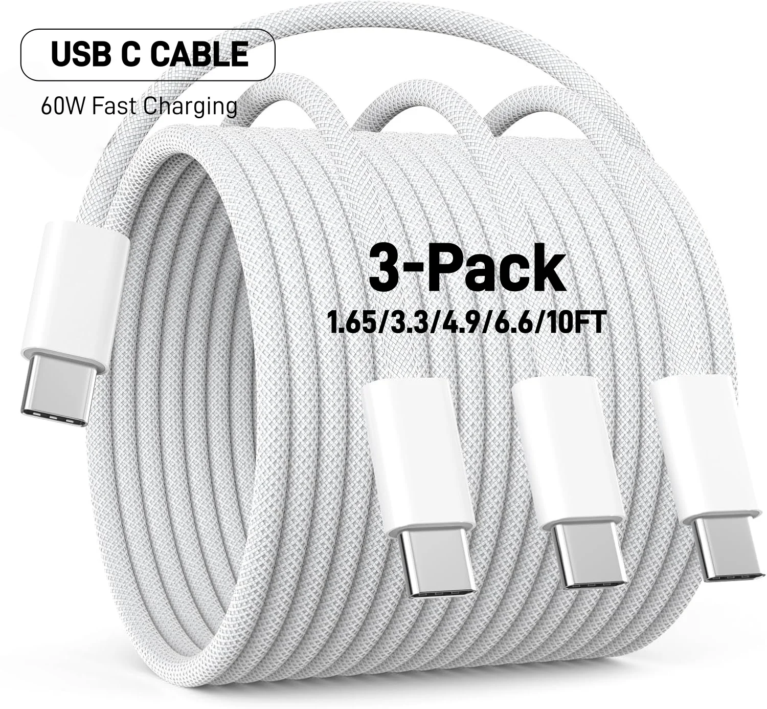 3er-Pack 60 W USB-C-auf-USB-C-Kabel, Typ-C-auf-Typ-C-Kabel, schnelles Ladekabel für iPhone 17 16 15 Pro Plus Pro Max Air, für Galaxy Image