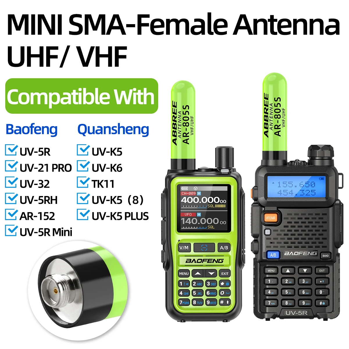ABBREE AR-805S Mini Walkie Talkie Antenne High Gain SMA-Buchse Dual Band Antenne Für Baofeng UV-5R Mini UV-21 PRO UV-32Two Wa Image