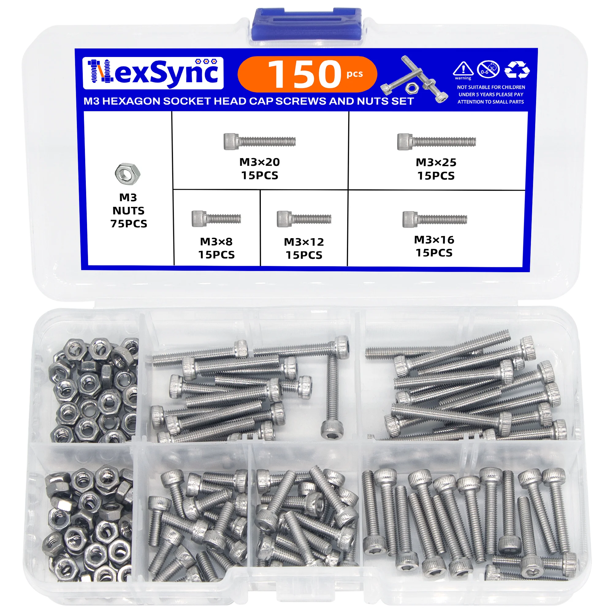 150 teile/schachtel Sechskant 304 Edelstahl M3 Schraube Und Mutter Set Innensechskant Schrauben Bolzen Muttern Für Kleine DIY Reparatur Projekte Image