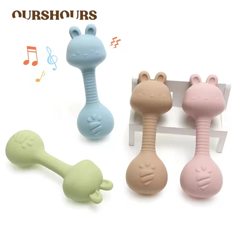 Silikon-Babyrassel, Spielzeug, leicht zu greifen, Geschenk für Neugeborene, niedliches Kaninchen, Sandhammer, Rasseln, Zahnspielzeug für Kleinkinder, Babysachen, BPA-frei Image