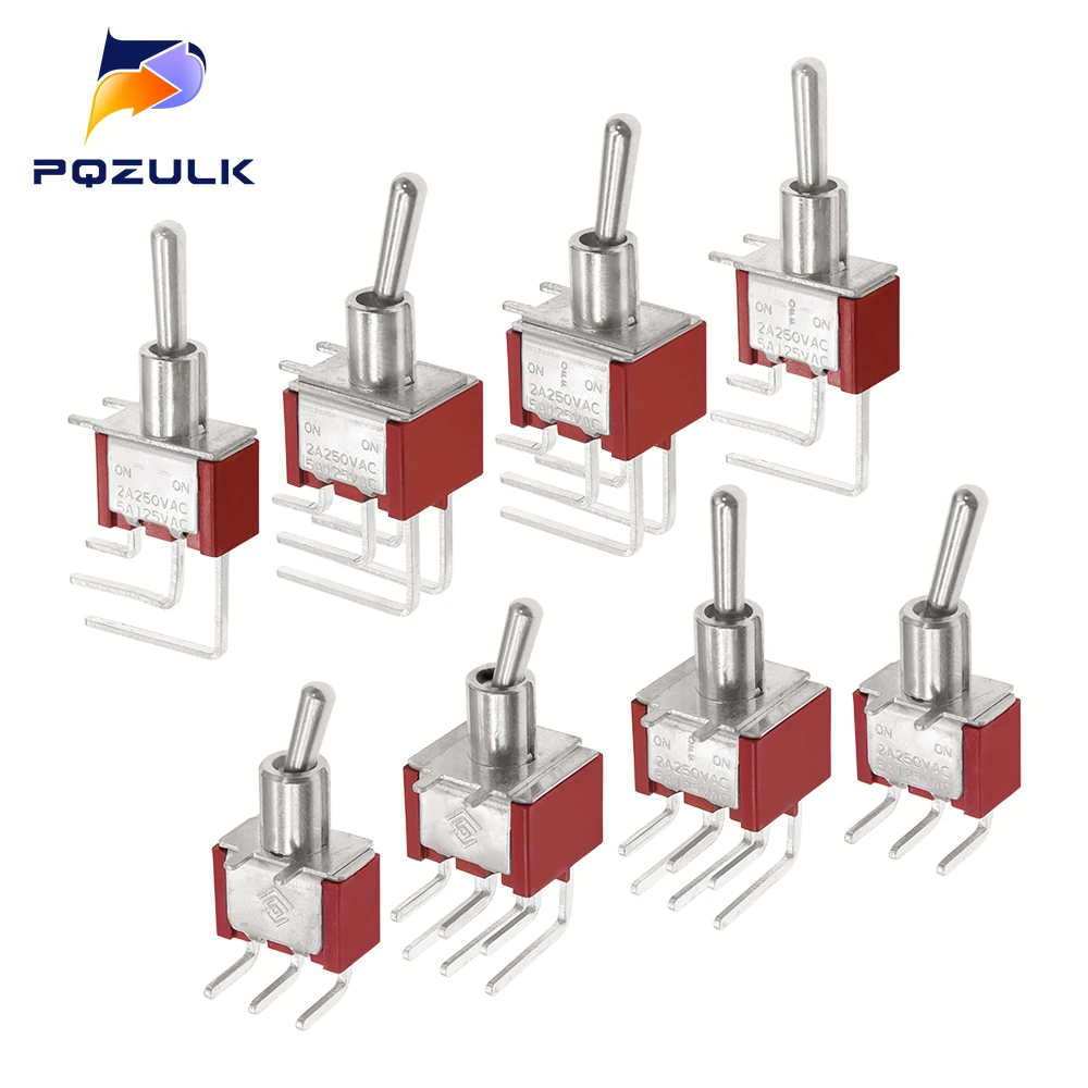 Vertikaler rechtwinkliger 2/3/10A 125/250V AV 3/6Pins 2/3Position SPDT Kippschalter für Leiterplattenmontage EIN-AUS-EIN Wippschalter EIN-EIN Image