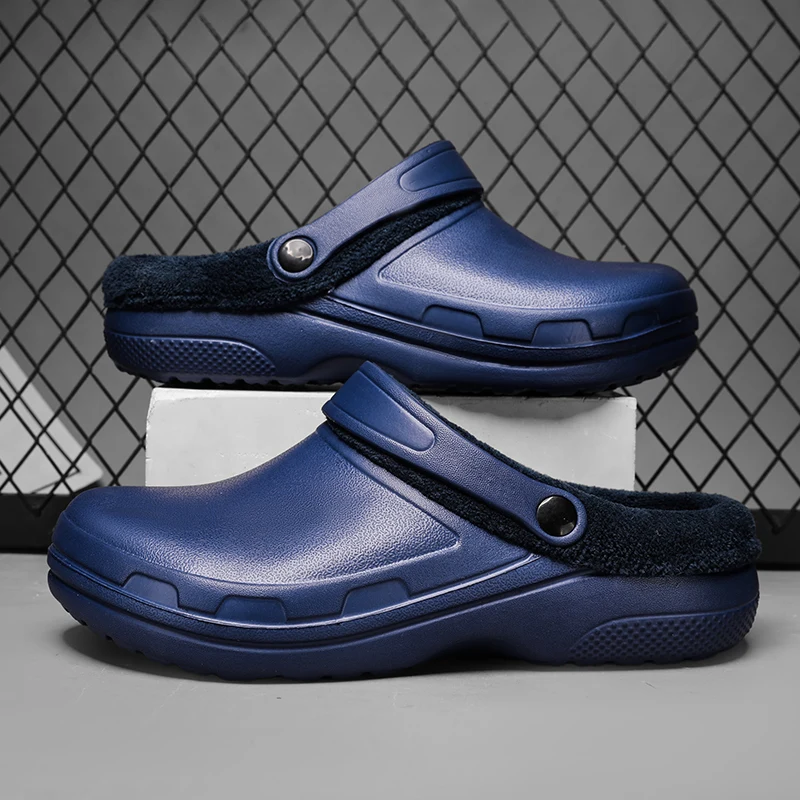 Winter Breite Zehen Plüsch Hausschuhe Indoor Abendessen Warmes Zuhause Schuhe Gummi Sandalen Clogs Garten Schuhe Männer Frauen Große Größe 48 49
