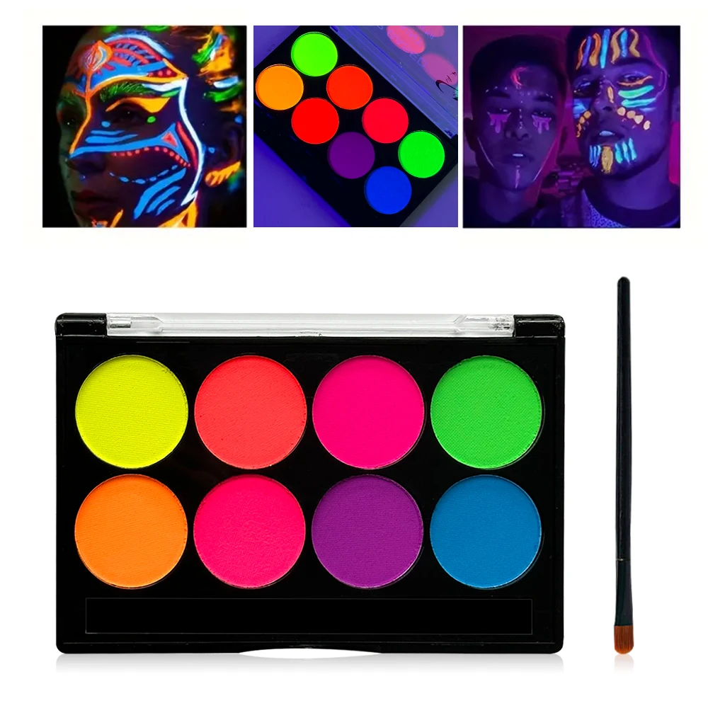 8 Farben Glow Fluoreszierendes Neonöl Gesicht Körperkunst Farbe UV Glow Ölgemälde Halloween Party Kostüm Schönheit Make-up Kosmetik