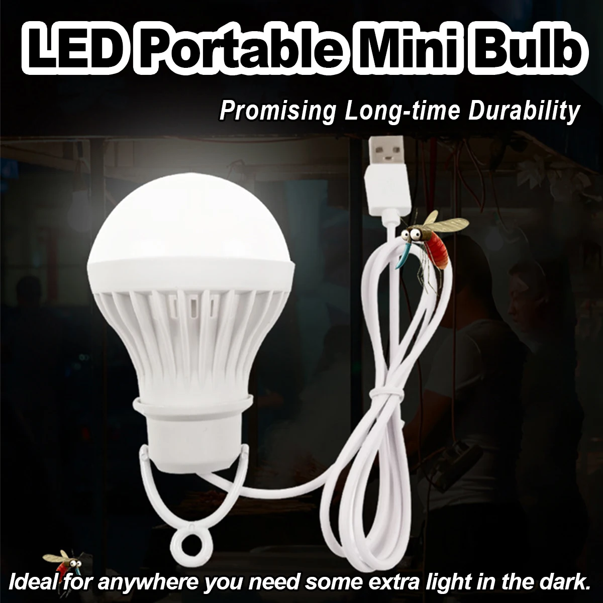 USB-LED-Campinglampe, 3 W/5 W/7 W/9 W/12 W, mit 1,2 m Clip-Linie, Mini-Glühbirne, Zelt-Nachtlicht, 5 V, USB-betriebener Augenschutz, weißes Licht