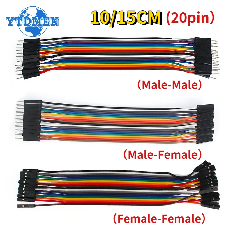 Überbrückungsdraht 20 Stück DuPont-Leitung DuPont-Kabelverbindung Stecker auf Stecker + Buchse auf Buchse und Stecker auf Buchse 10 cm 15 cm für Arduino Diy Image