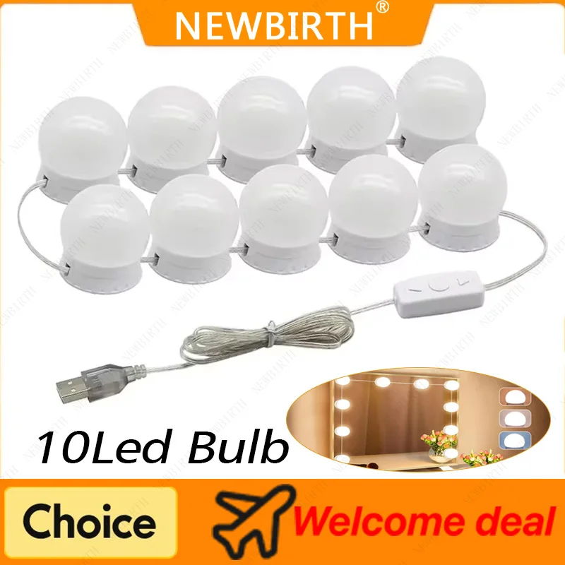 Abnehmbare 10-LED-Glühbirnen, professionelle Make-up-Spiegellampe, USB-Stromversorgung, Kosmetikspiegelleuchte, Hollywood-Schminktisch, Schminktischleuchten