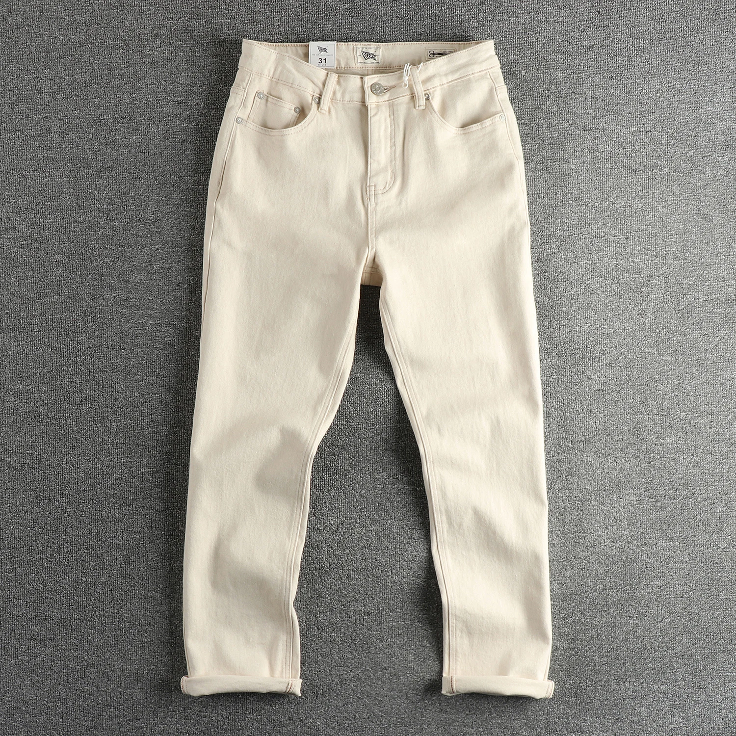 2025 Frühling Herbst Neue Amerikanische Retro Beige Weiß Denim Cargo Jeans männer Einfache 98 % Baumwolle Gewaschen Amekaji Casual Gerade Hosen