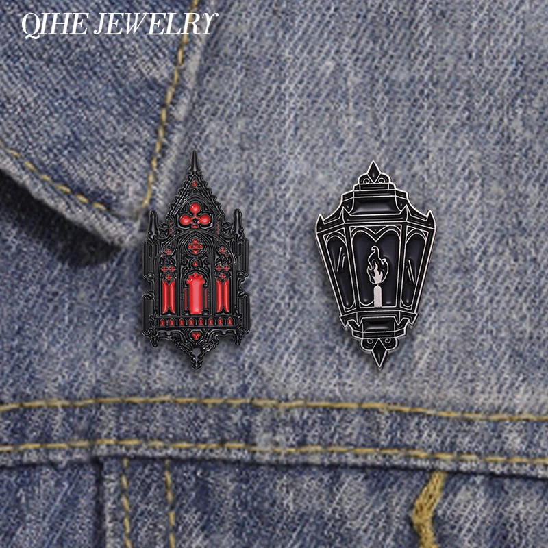 Punk Gothic Magische Kirche Brosche Emaille Pins Geheimnisvolle Architektur Laterne Abzeichen Broschen Rucksack Anstecknadel Schmuck Geschenk