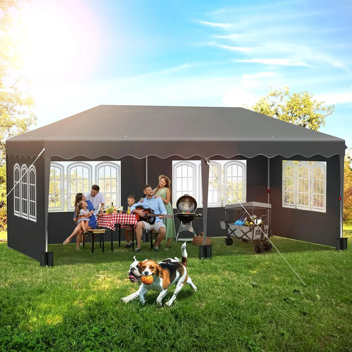 3 x 6 m Pop-Up-Pavillon, Gartenpartyzelt mit 4 Seiten, wasserdicht, 420D Oxford UV50+, mit Tragetasche und 6 Sandsäcken Image