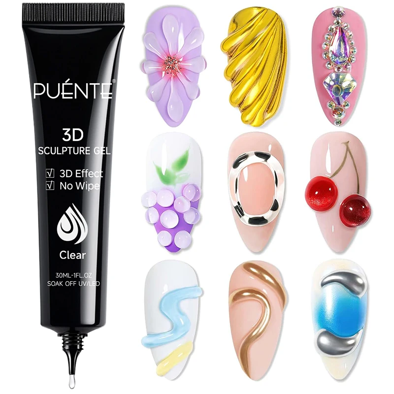 PUENTE 30 ml klares 3D-Modelliergel für Nagelkunst, Bildhauerei, Schnitzerei, Strass-Kleber, Soak Off, kein Abwischen, Nagelgel-Lack Image