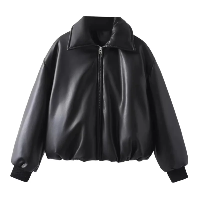 Trend Vintage Grün Langarm Revers PU Leder Jacke Frauen Kurzen Mantel Zipper Taste Frühling Herbst High Street Oberbekleidung Tops