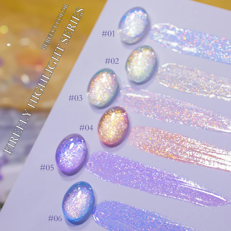 PERFECT COLOR Firefly Highlight Series 6 Farben, 12 ml funkelnder Diamanten und Glitzer-Gel-Nagellack Image
