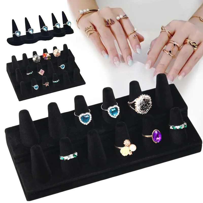 Schwarzer Samt, niedlicher Fingerspitzen-Ring-Display-Halter, Harz-Ring-Display-Organizer, Aufbewahrung, Schmuckstück, Schmuck, Ringständer, Vitrine