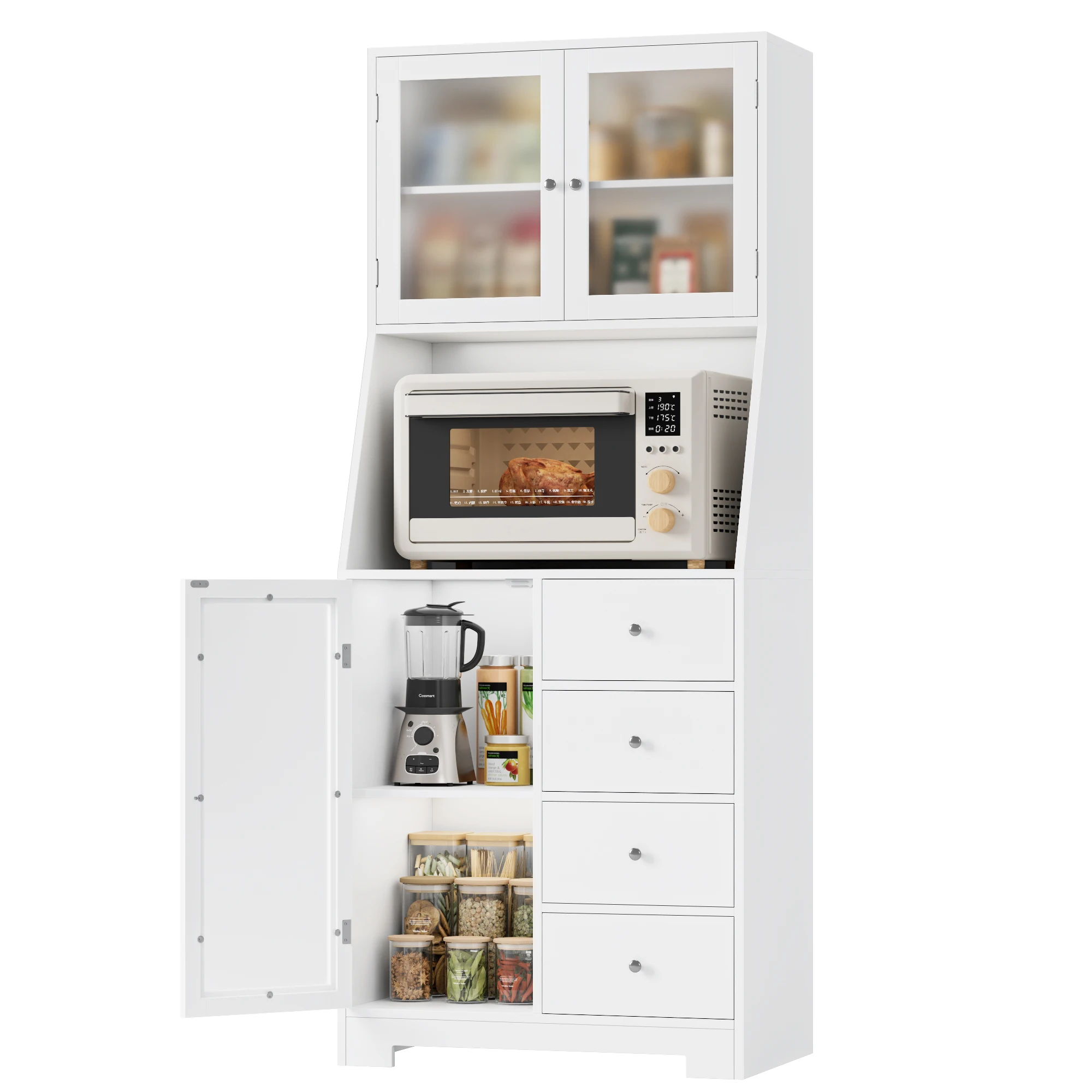163 cm Küchenschrank, Buffetschrank mit Arbeitsplatte, Vorratsschrank Küche mit 3 Türen und 4 Schubladen, Hochschrank Küche for