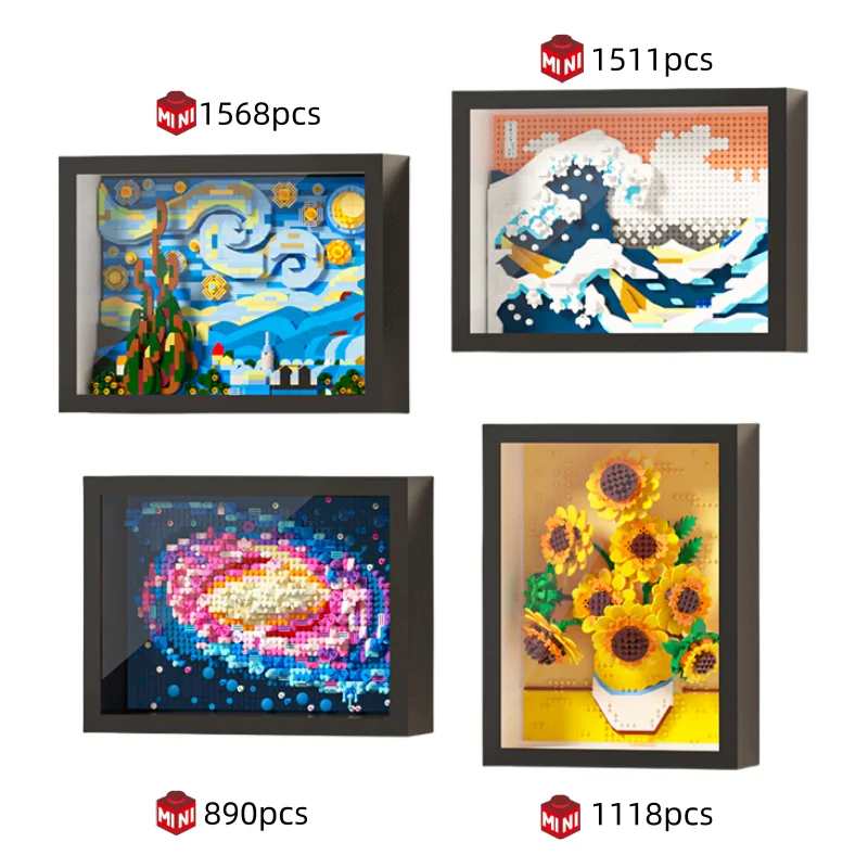 Kreative weltberühmte Kunstmalerei Sonnenblume Van Gogh Die Sternennacht Galaxy Kanagawa Baustein, Weihnachtsgeburtstagsgeschenke Image