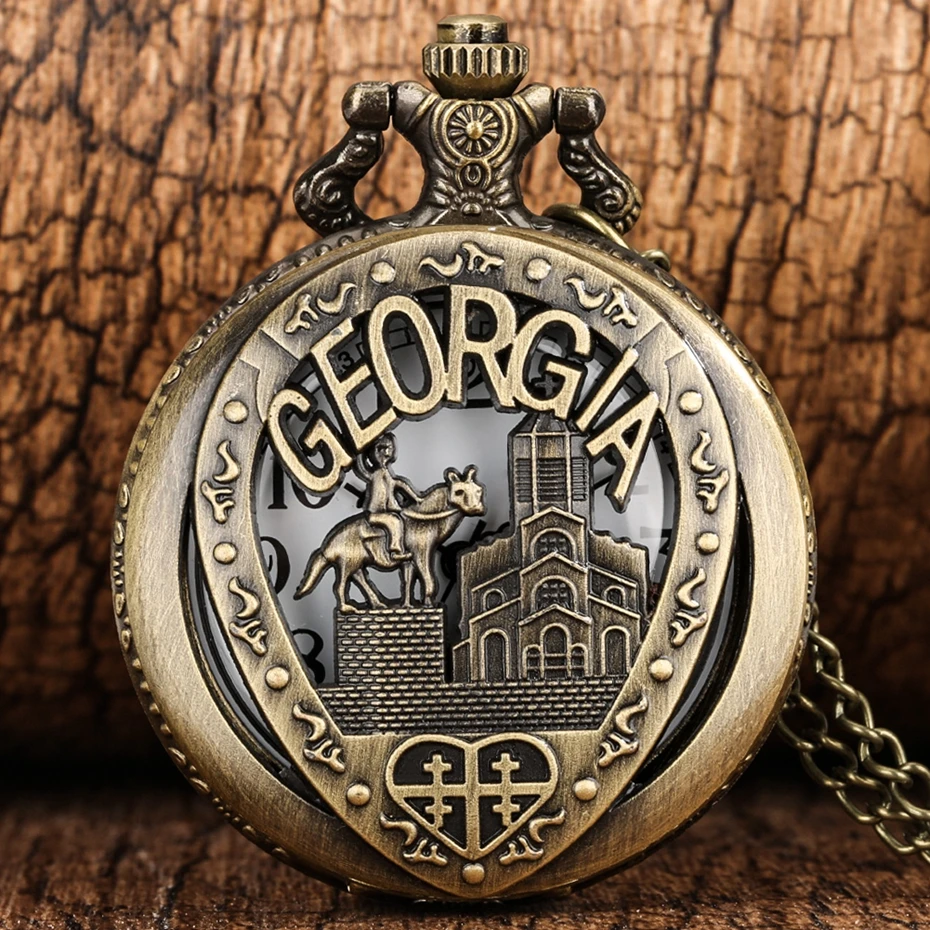 Retro GEORGIA Tiflis Heiligen Trinity Kirche Architektur von Georgia Design Quarz Taschenuhr Grand Gebäude Halskette Kette Uhr