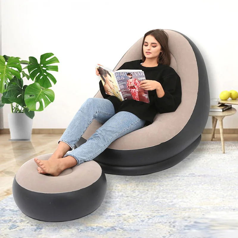 Aufblasbarer Lazy Sofa Chair PVC Beflockung faltbares Sofa mit Slip-on Lunch Lounge Chair Set