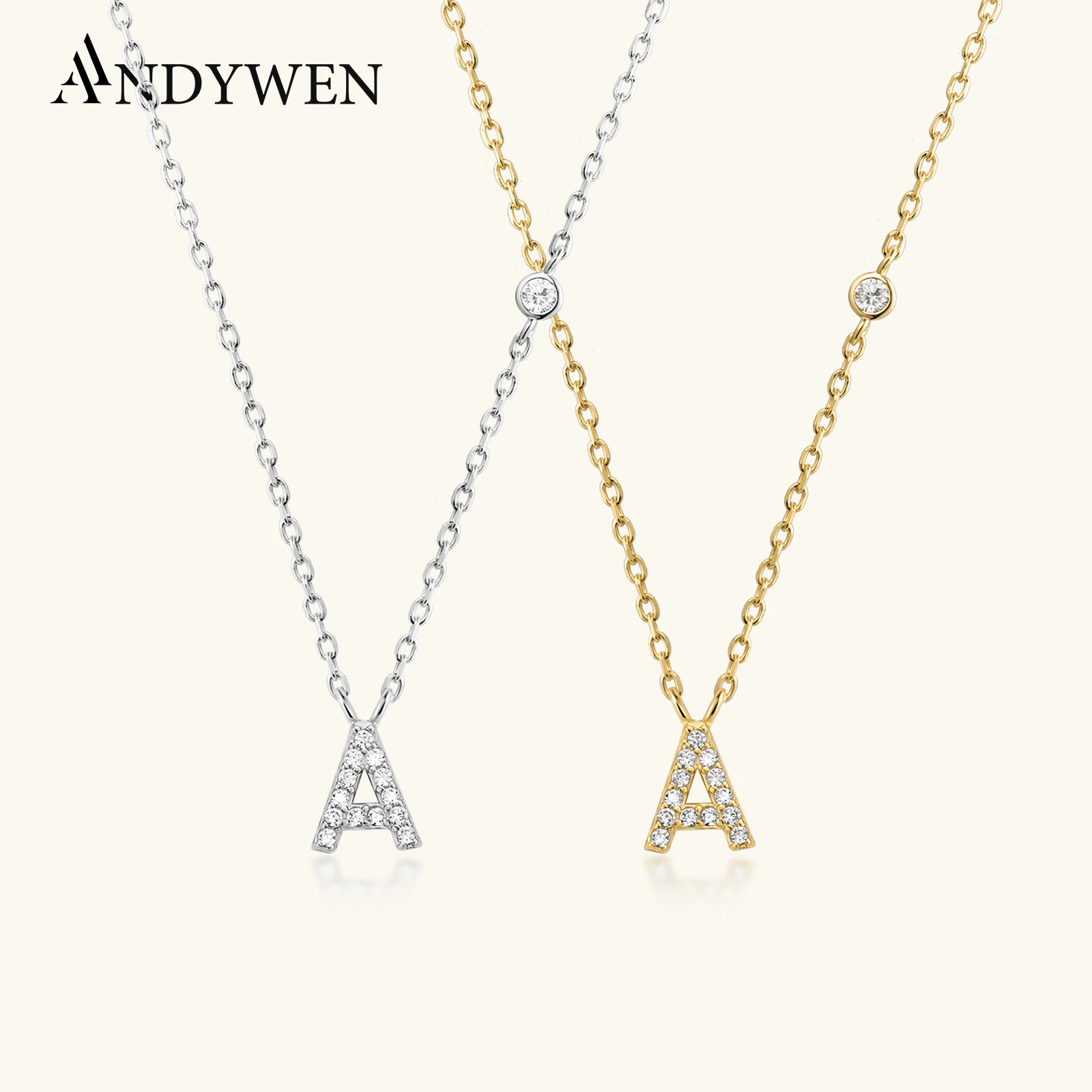 ANDYWEN 925 Sterling Silber Gold Kleine 26 Buchstaben A-Z Zirkon CZ Anhänger Monogramm Halskette Me 2020 Initial Alphabet M A Schmuck