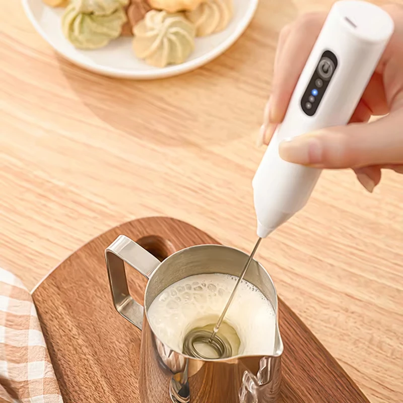 1 elektrischer Kaffeeaufschäumer, Milchaufschäumer, Eierschläger, tragbarer, wiederaufladbarer Sahnebereiter mit 3 Geschwindigkeitsstufen, Küchenmixer mit 3 Geschwindigkeitsstufen Image