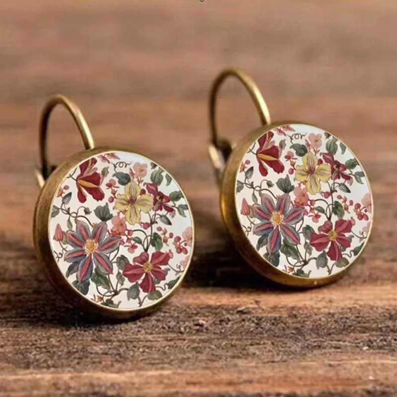 Vintage Mandala Blumen Ohrringe Ethnische blaue und weiße Porzellan Glaskuppel Ohrringe für Frauen