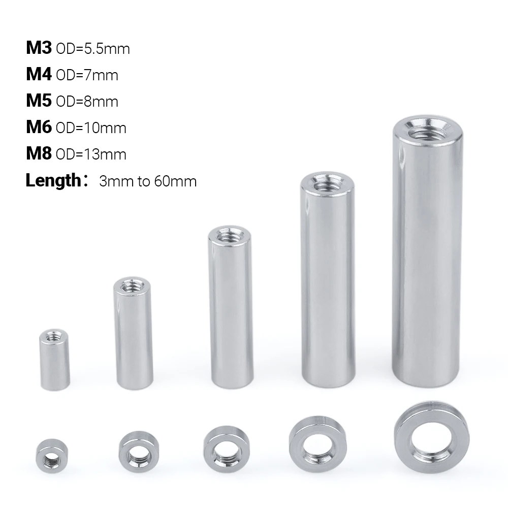 100 Stück M3 M4 M5 M6 M8 Aluminiumgewinde runde Abstandshalter flache Unterlegscheibe Buchse Dichtung Abstandshülse Abstandshalter Image