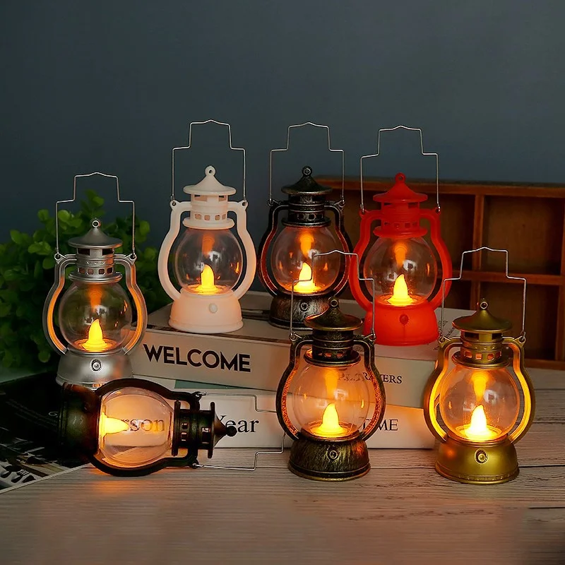 Tragbare Vintage-Öllampe, Weihnachts-LED-Nachtlichter, batteriebetrieben, für drinnen und draußen, hängende Laternen, festliche Party-Dekoration