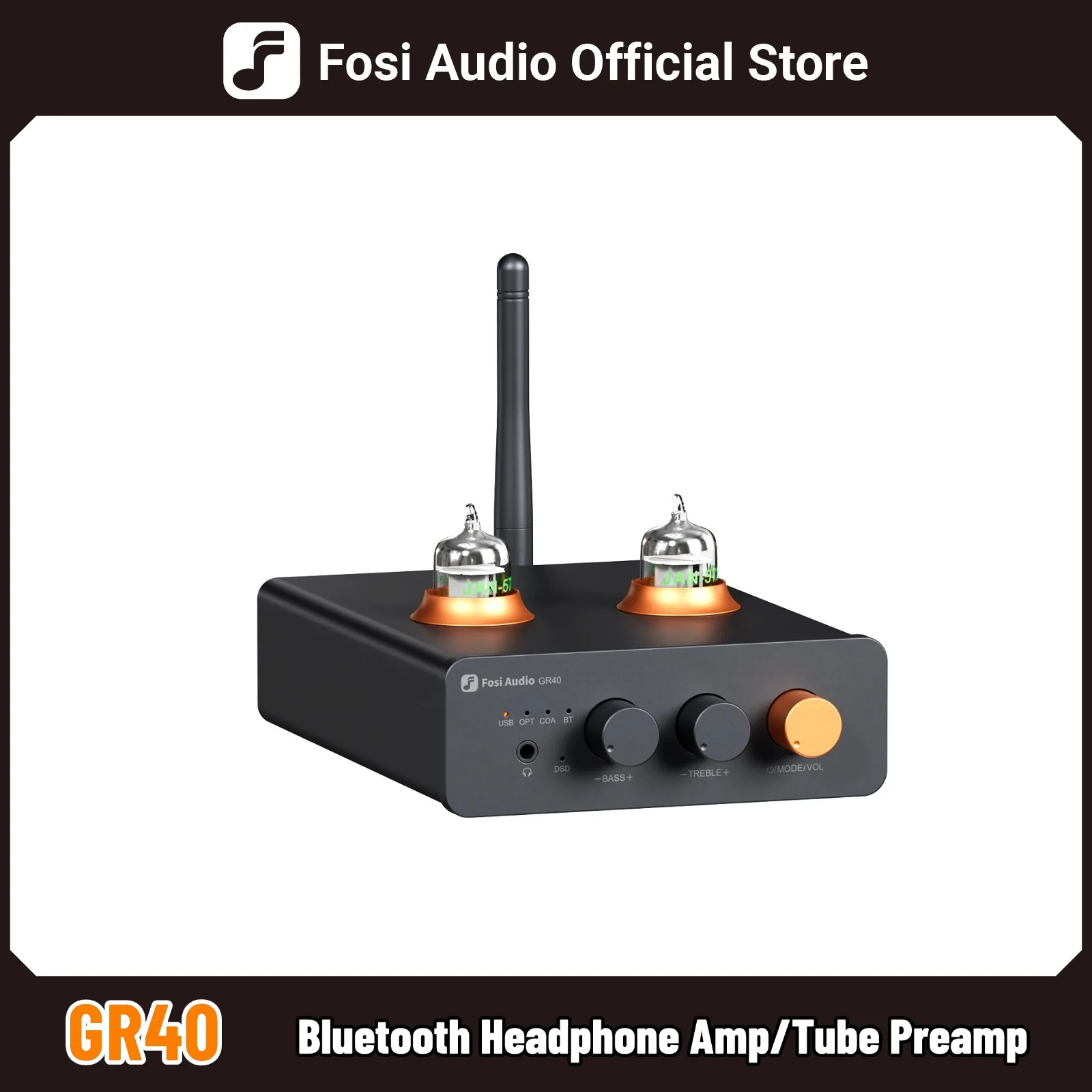 Fosi Audio GR40 Bluetooth USB DAC Kopfhörerverstärker Röhren-Vorverstärker und Kopfhörerverstärker mit Röhren Kompakt mit V3, ZA3